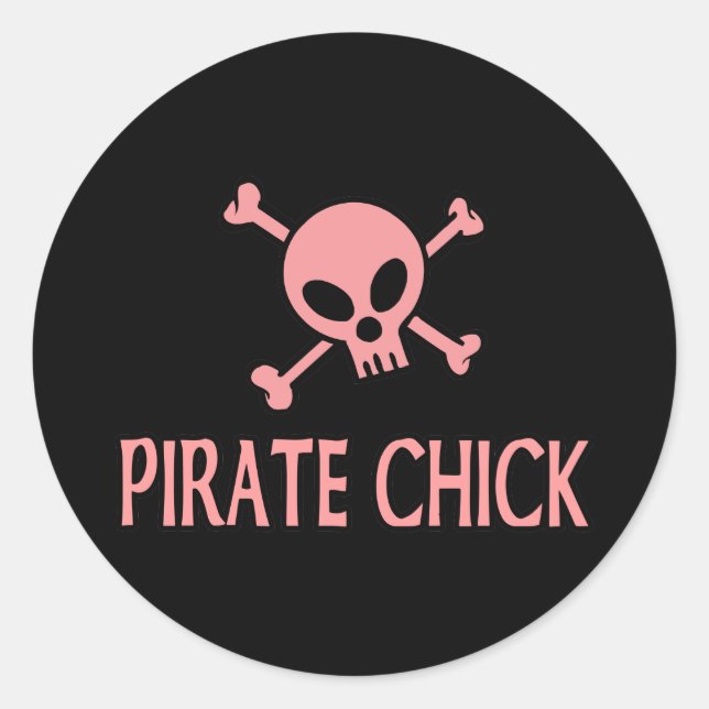 Pink Pirate Chick Classic Round Sticker (Front)