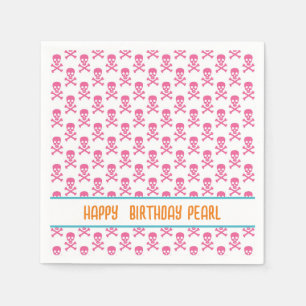 Pink Pirate Crossbones Modern Happy Birthday NAME Napkin
