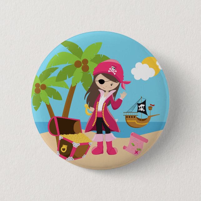 Pink Pirate Girl Birthday Party 6 Cm Round Badge (Front)