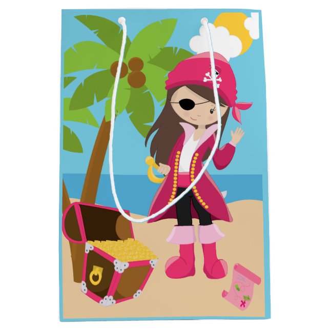 Pink Pirate Girl Birthday Party Medium Gift Bag (Front)