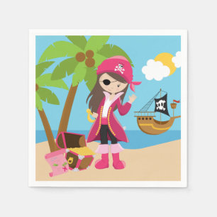 Pink Pirate Girl Birthday Party Napkin