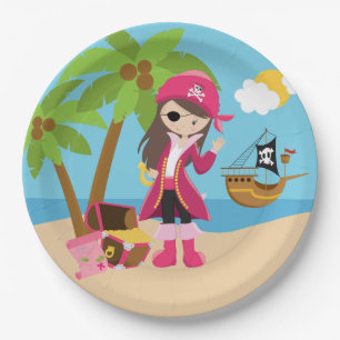 Pink Pirate Girl Birthday Party Paper Plate