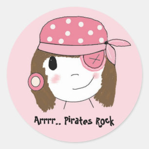 Pink Pirate Girl Classic Round Sticker