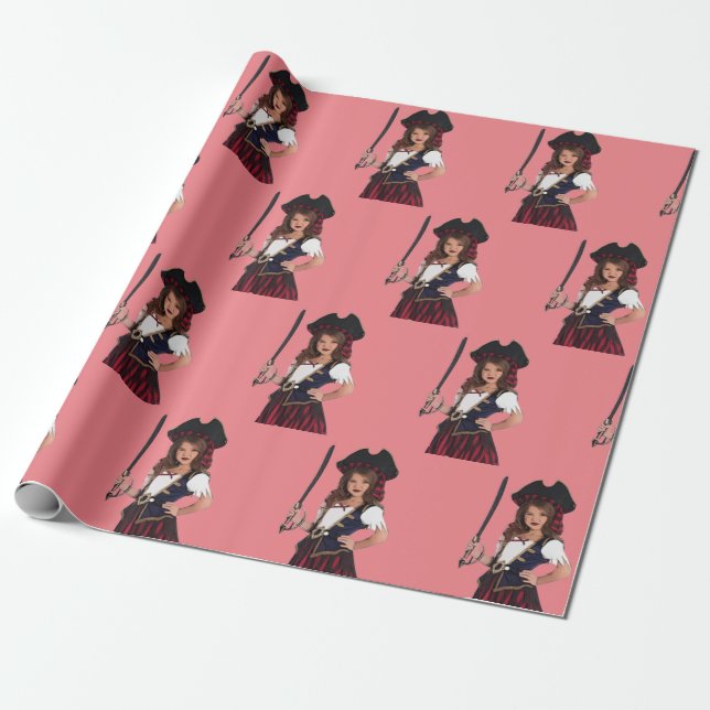 pink pirate girl party supplies Wrapping Paper (Unrolled)