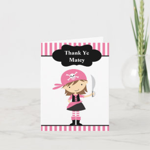 Pink Pirate Girl Thank You Note Cards