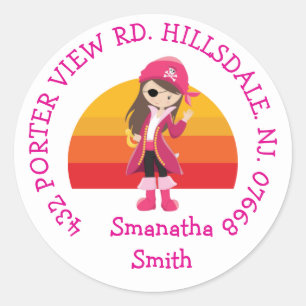 Pink Pirate Party ADDRESS Classic Round Sticker