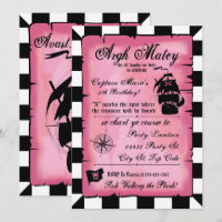 Pink Pirate Princess Birthday, 5x7 Invitation