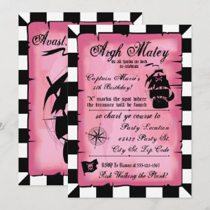 Pink Pirate Princess Birthday, 5x7 Invitation