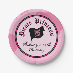 Pink Pirate Princess Party Paper Plate