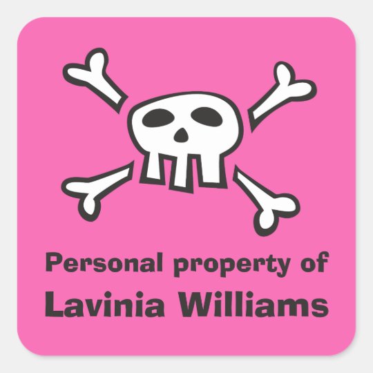 Pink pirate skull personal property label
