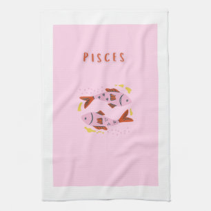 Pink Pisces, zodiac, star sign print Tea Towel