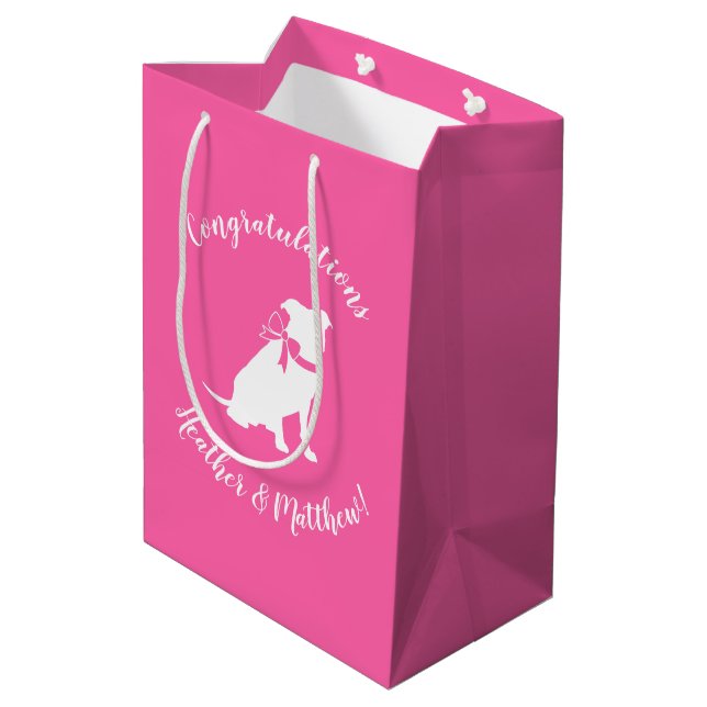 Pink Pit Bull Dog Baby Shower Medium Gift Bag (Back Angled)