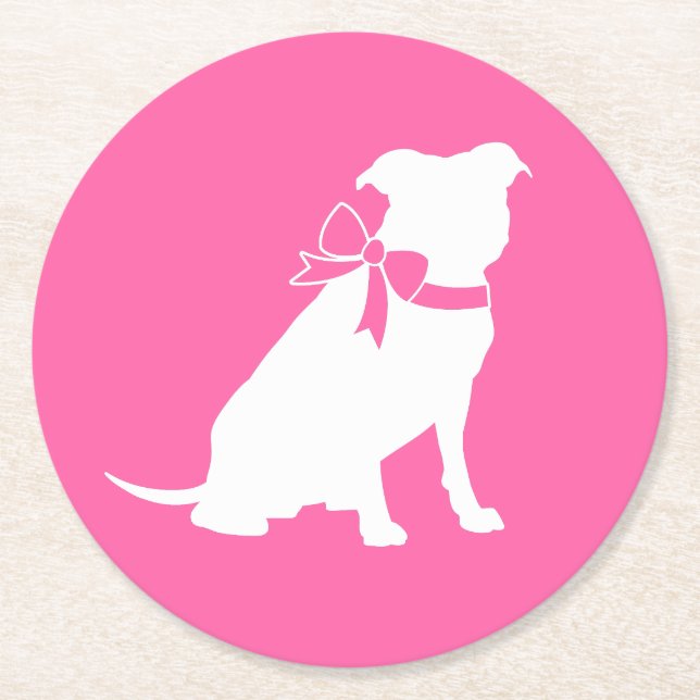 Pink Pit Bull Dog Baby Shower Round Paper Coaster (Front)