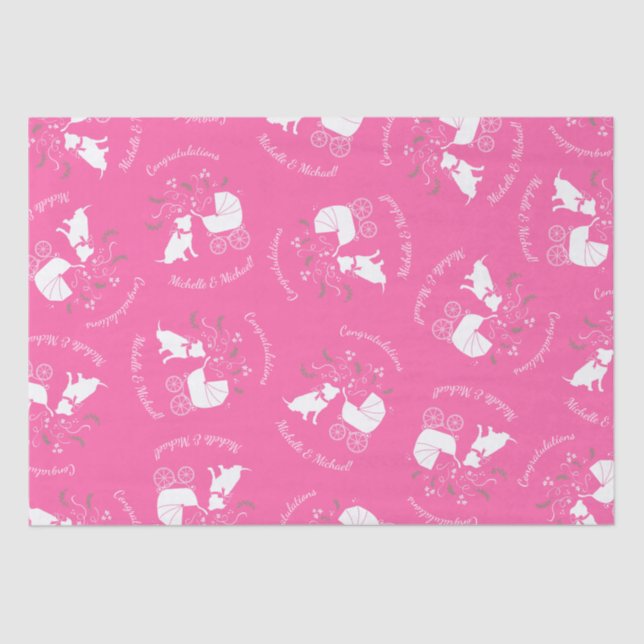 Pink Pit Bull Dog Baby Shower Tissue Paper (Front)
