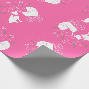 Pink Pit Bull Dog Baby Shower Wrapping Paper