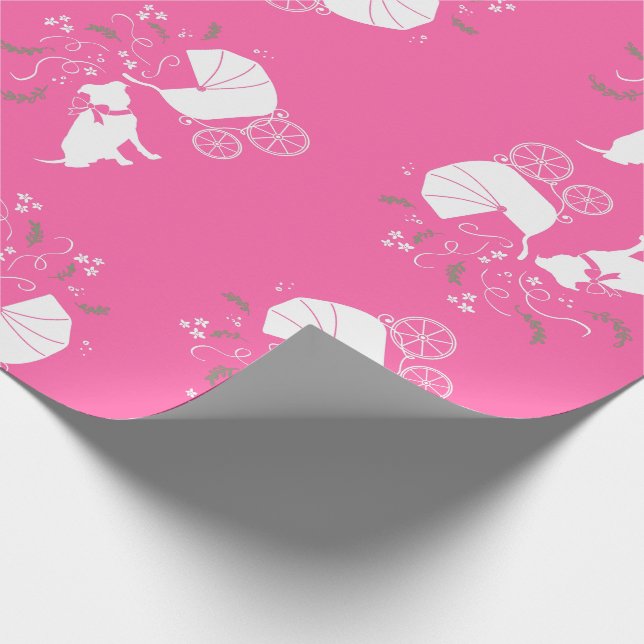 Pink Pit Bull Dog Baby Shower Wrapping Paper (Corner)