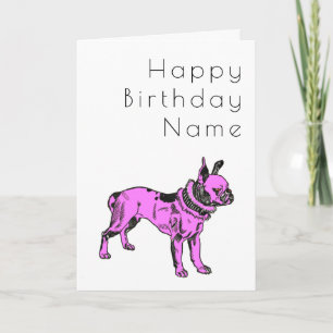 Pink Pitbull Dog Art Deco Birthday Card