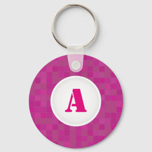 Pink pixelated mosaic initial letter keychain