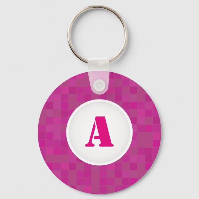 Pink pixelated mosaic initial letter keychain (Front)
