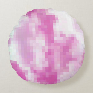 Pink Pixelated Round Throw Pillow
