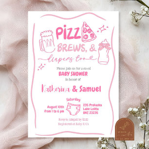 Pink Pizza, Brews and Diapers Co-Ed Baby Shower Invitation