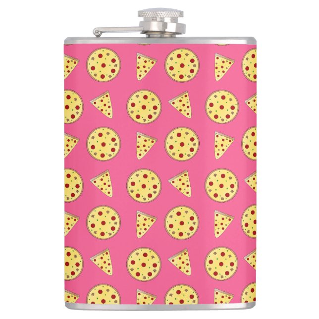 Pink pizza pattern hip flask (Front)