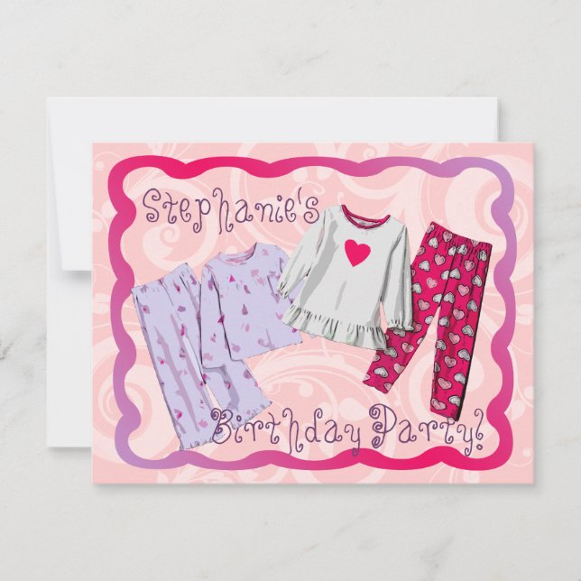 Pink PJ Personalised Birthday Sleepover Invitation (Front)