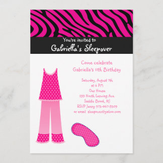 Pink PJ's /Zebra Sleepover Birthday Invitation