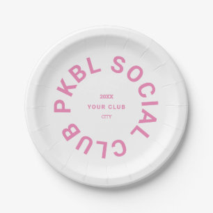 Pink PKBL Social Club Crest Pickleball Paper Plate