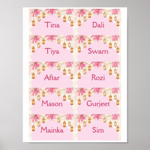 Pink place cards template poster