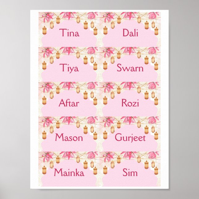 Pink place cards template poster (Front)