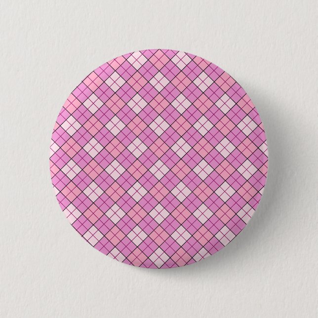 Pink Plaid 6 Cm Round Badge (Front)