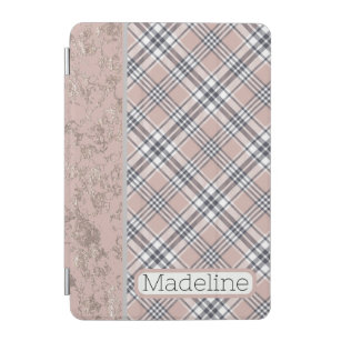 Pink Plaid Add Your Name Modern iPad Mini Cover