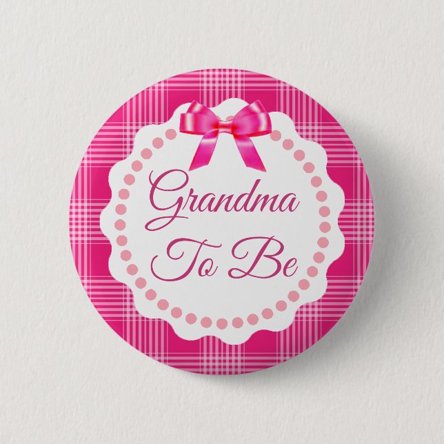 Pink Plaid and Bow  Grandma to be Button (Front)