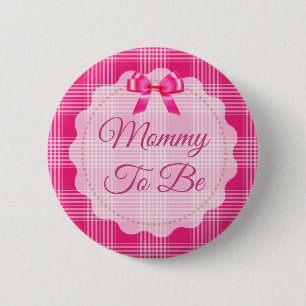 Pink Plaid and Bow  Mommy to be Button