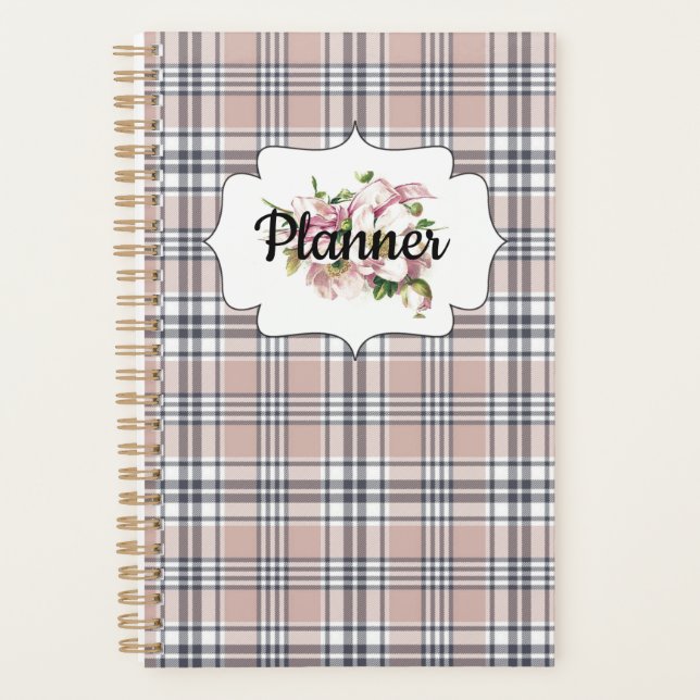 Pink Plaid and Posies Pretty Vintage Planner (Front)
