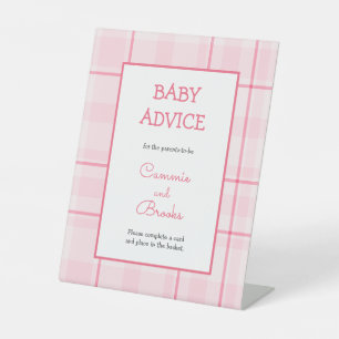 Pink plaid baby advice table sign