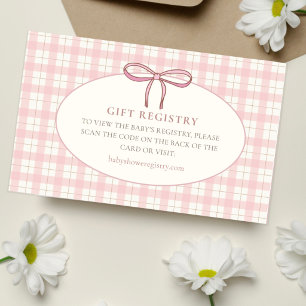 Pink Plaid Baby Girl Gift Registry  Enclosure Card