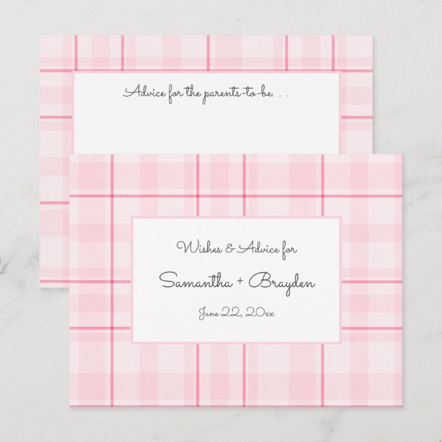 Pink Plaid Baby Shower Advice Cards (Front/Back)