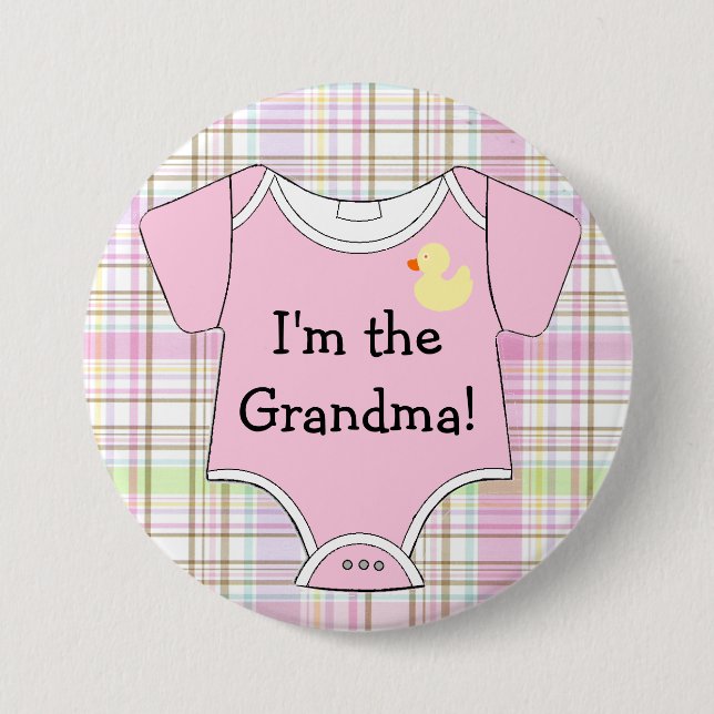 Pink Plaid Baby Shower I'm The Grandma 7.5 Cm Round Badge (Front)