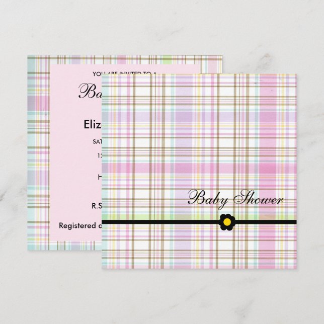 Pink Plaid Baby Shower Invitation (Front/Back)