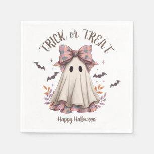 Pink Plaid Bow Cute Ghost Girl Halloween Party Napkin