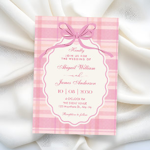 Pink plaid bow  invitation