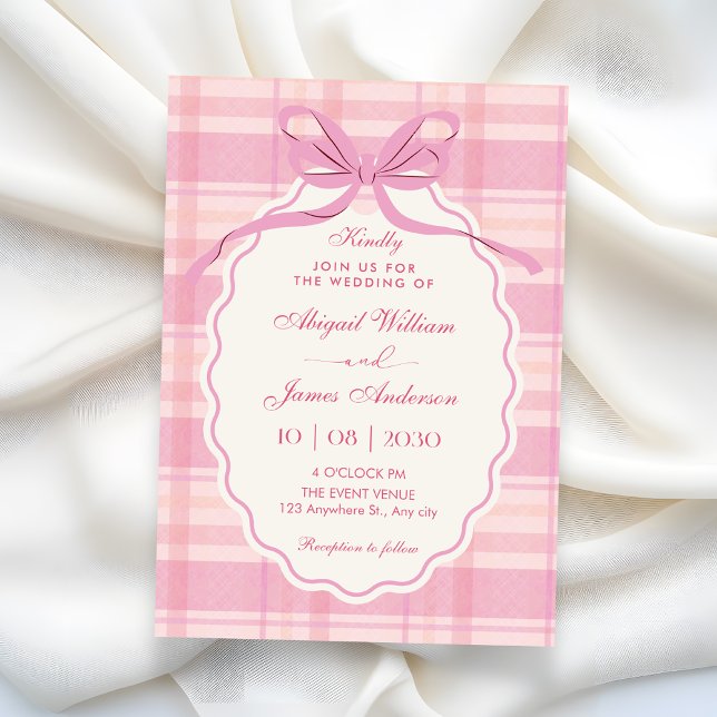 Pink plaid bow  invitation (Creator Uploaded)