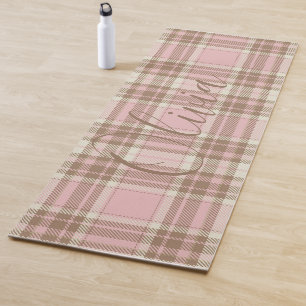 Pink Plaid Brown Plaid Watercolor Yoga Mat