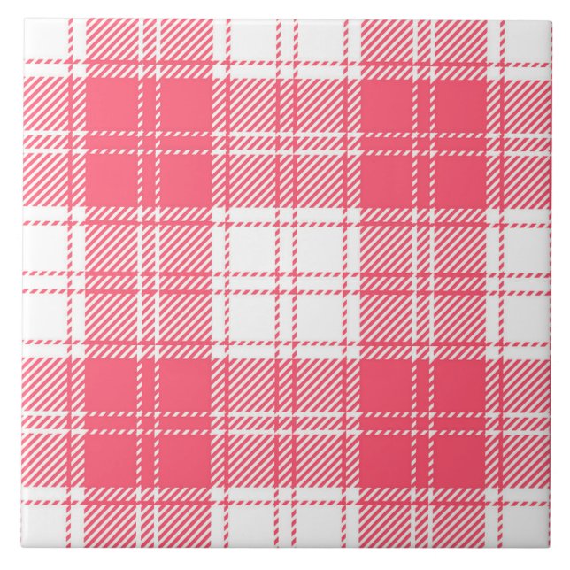 Pink Plaid Ceramic Tile (Front)