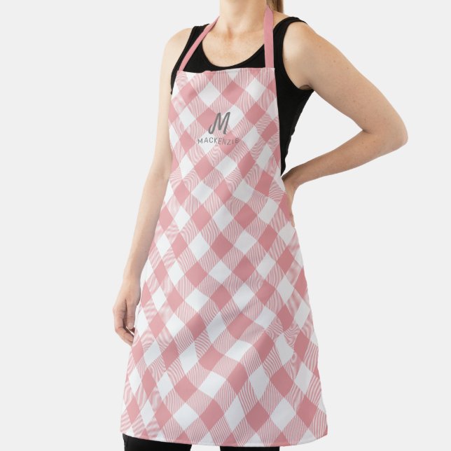 Pink Plaid Check Personalised Monogram Baking Apron (Insitu)