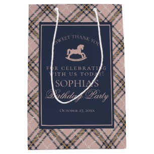 Pink Plaid Classic Rocking Horse Birthday Favour Medium Gift Bag