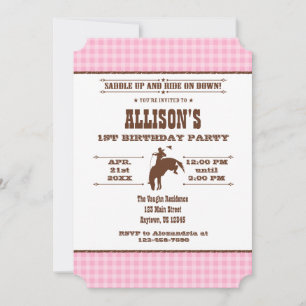 Pink Plaid Cowboy Rodeo Birthday Invitation