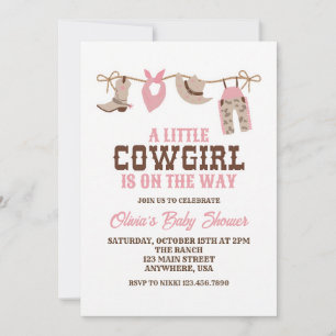Pink Plaid Cowgirl Western Baby Shower Invitation